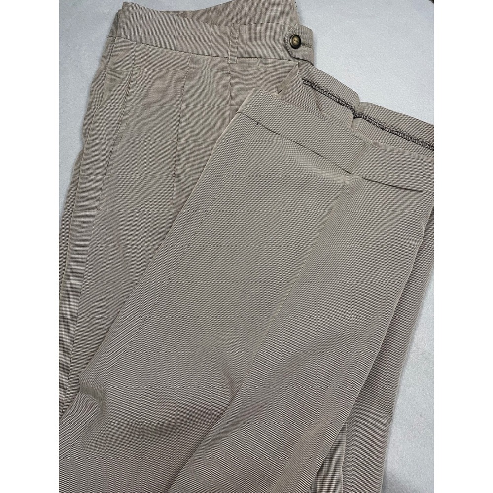 Chereskin Mens‎ Tan Micro Houndstooth Pleated Cuffed Dress Pants 36x28